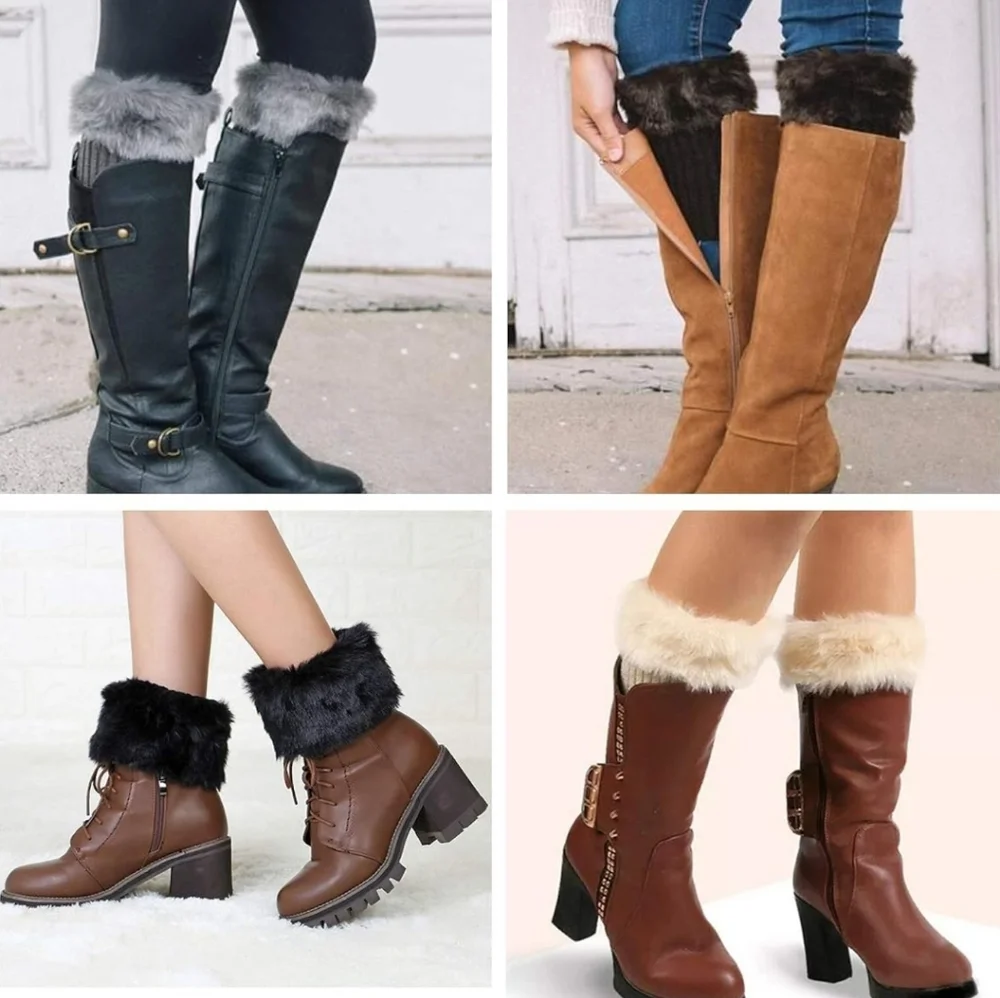 New with tags! Girls set of 3 faux fur trim knit boot cuffs leg warmers